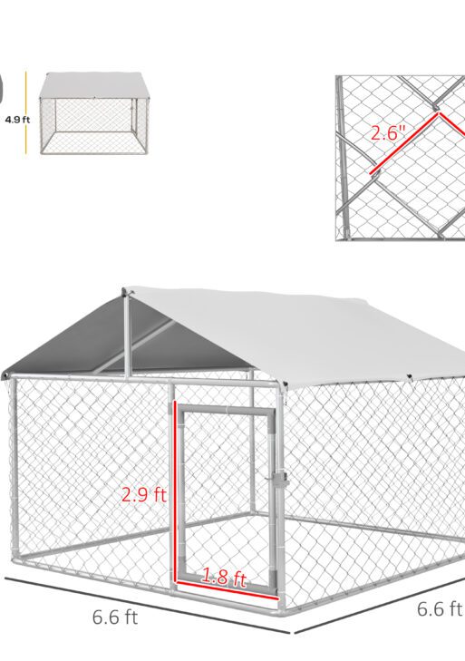 6.6' x 6.6' x 4.9' Dog Kennel Outdoor for Small Medium Dogs with Waterproof Roof, Silver