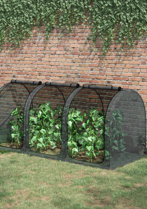 9' x 4' Crop Cage, Plant Protection Tent with Three Zippered Doors, Storage Bag and 4 Ground Stakes, for Garden, Yard, Lawn, Black