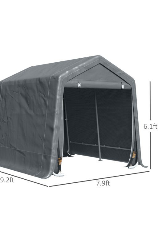 9.2' x 7.9' Garden Garage Storage Tent, Metal Frame Bike Shed w/ Zipper Doors
