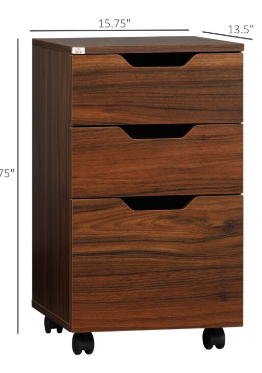3 Drawer Mobile File Cabinet, Rolling Printer Stand, Vertical Filing Cabinet, Brown Wood Grain
