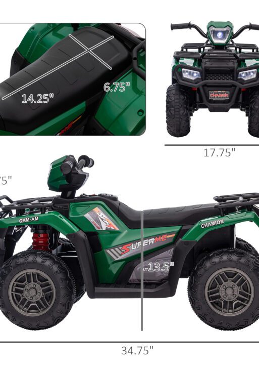 12V Electric Toy Car with Forward Backward Function, Music, LED Headlights, for Ages 3-5 Years, Green