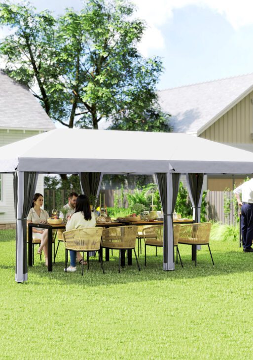 10' x 20' Pop Up Canopy Tent with Netting, Heavy Duty Instant Sun Shelter, Large Tents for Parties with Carry Bag for Outdoor, Garden, Patio, Cream White