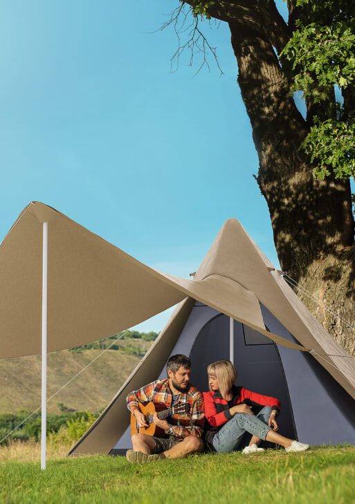 15.4'x15.4'x8.5' Teepee Tent, Waterproof Camping Tent with Porch Area, Floor and Carry Bag, for 2-3 Person Outdoor Backpacking Camping Hiking, Coffee