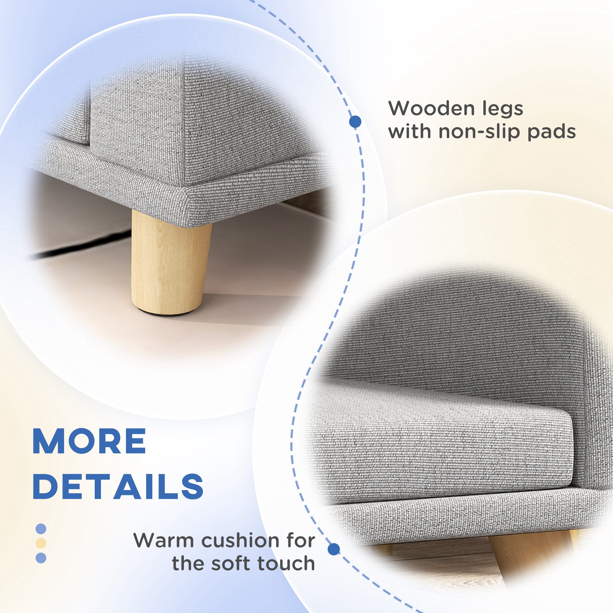 Dog Sofa Couch Bed with Washable Cushion for Large Dogs, Cats, Gray - Image 4