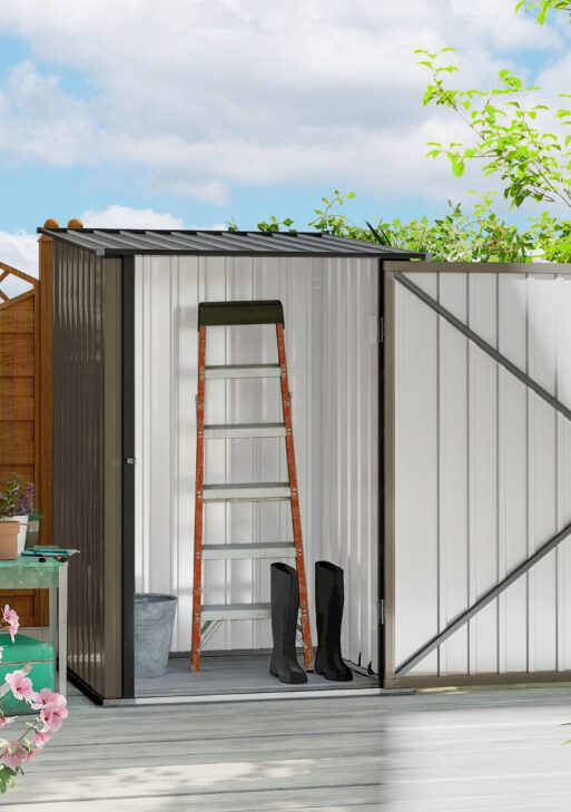 Outdoor 3.3' x 3.4' Lean-to Garden Storage Shed, Galvanized Steel Tool House with Lockable Door for Patio, Brown