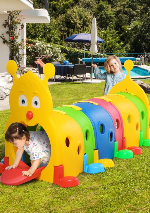 Caterpillar Tunnel, Toddler Tunnel for Kids Crawl and Climb Through, Kids' Play Structure Indoor Outdoor, 6 Sections, Multicolored