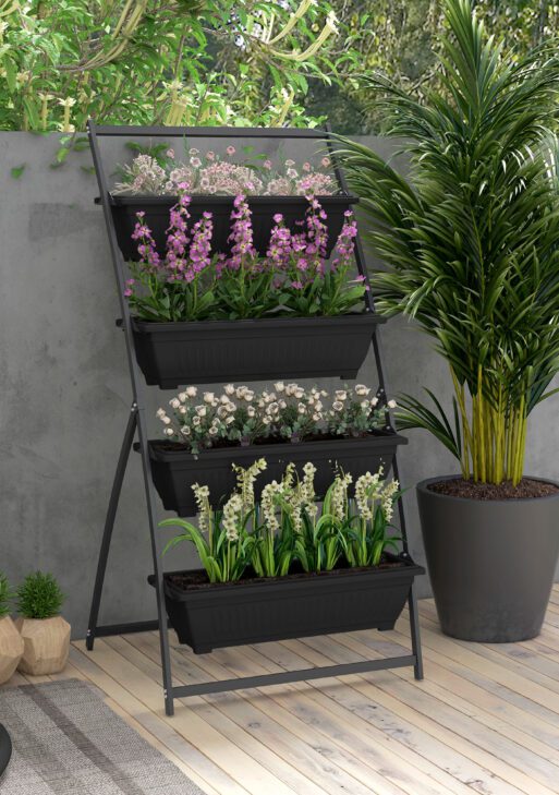 4-Tier Vertical Raised Garden Planter with 4 Boxes, Outdoor Plant Stand Grow Container for Vegetable & Flowers, Black