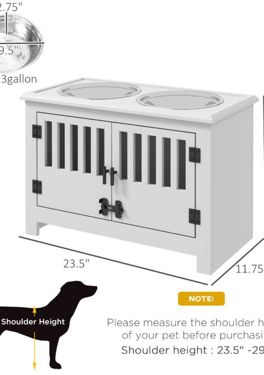 Dog Food Storage Cabinet with Bowls & Dog Feeding Station, White