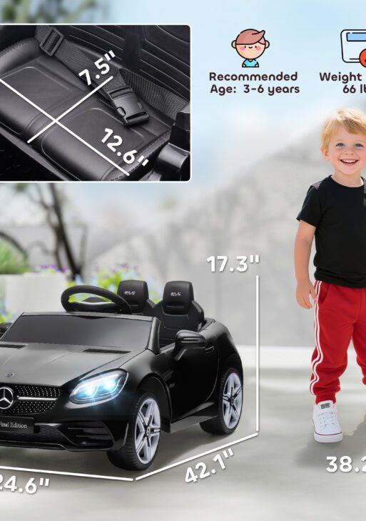 Mercedes SLC 300 Licensed Kids Electric Car with Remote Control, 12V Battery Powered Kids Ride on Car with Music, Lights, Suspension for 3-6 Years Old, Black