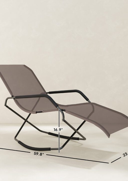 Outdoor Folding Rocking Chair, Foldable Chaise Lounge Pool Chair, Zero Gravity Lounge Chair with Armrests for Sun Tanning, Sunbathing, Rocker for Patio, Lawn, Beach, Brown