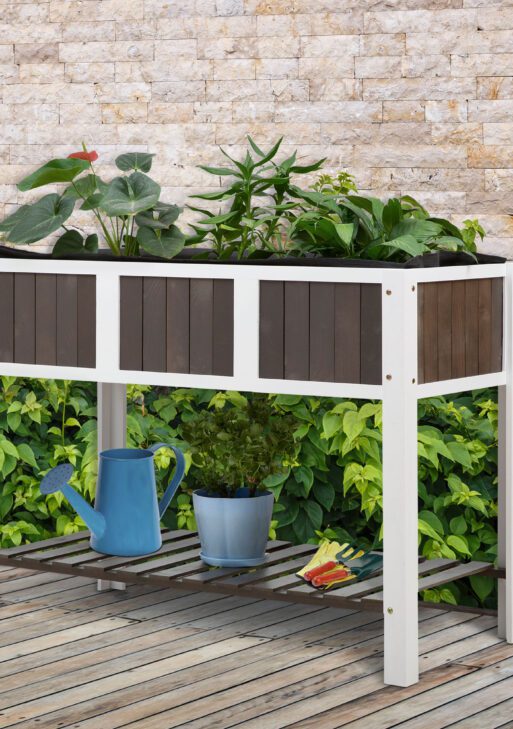 47" x 23" Raised Garden Bed w/ Storage Shelf, 2 Tiers Elevated Planter Box with Legs for Vegetables, Flowers and Herbs Backyard, Patio, Balcony