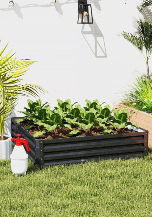 Galvanized Raised Garden Bed, 4' x 4' x 1' Metal Planter Box, for Growing Vegetables, Flowers, Herbs, Succulents, Gray