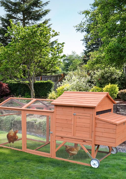 96.5" Chicken Coop Wooden Hen House Poultry Cage Pen Portable with Wheels and Nesting Box, Chicken Cage for Backyard Outdoor, Natural