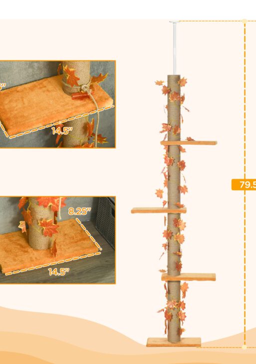 Floor to Ceiling Cat Tree with Adjustable Height 80"- 95