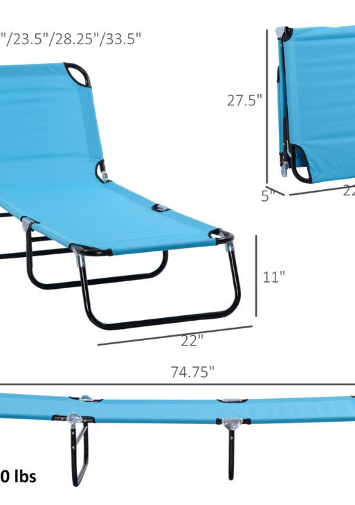 Folding Chaise Lounge Pool Chairs, Outdoor Sun Tanning Chairs with 5-Level Reclining Back, Steel Frame for Beach, Yard, Patio, Sky Blue