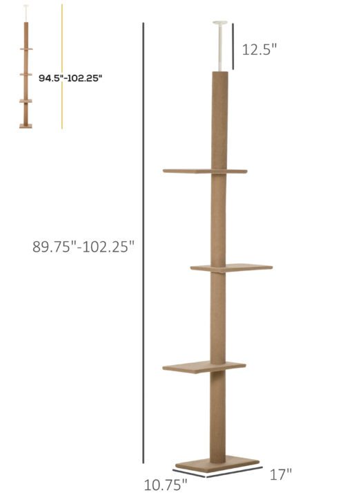 Floor-to-Ceiling Cat Tree Cat Climbing Tower with Sisal-Covered Scratching Posts Natural Cat Tree Activity Center for Kittens Cat Tower Furniture, Brown