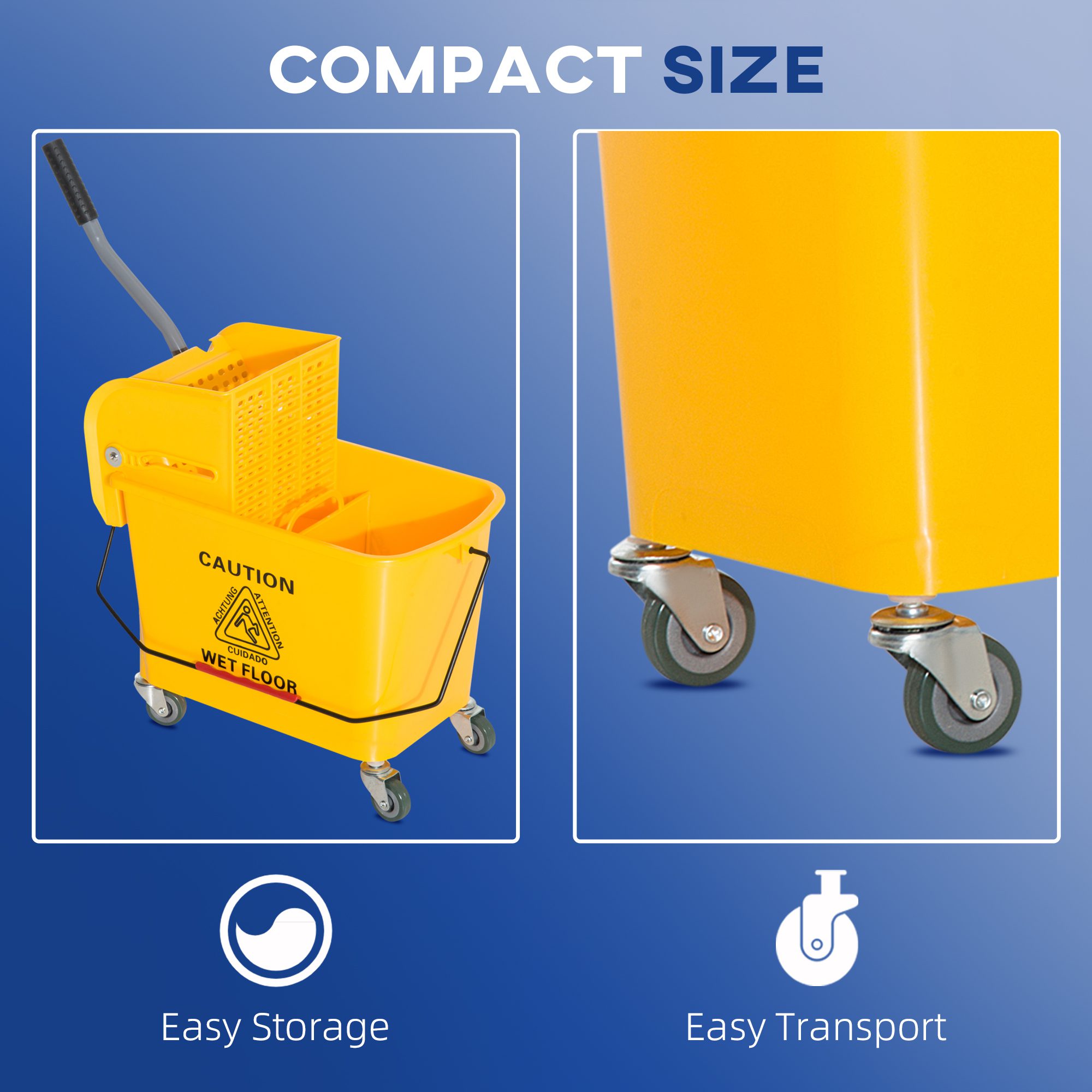 Compact Mop Bucket with Wringer, Mop Bucket on Wheels, 21 Quart, Separate Dirty and Clean Water, Yellow - Image 2