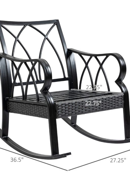 2 Piece Outdoor Wicker Rocking Chairs Rattan Porch Rockers with Cushions, Aluminum Frame for Garden, Patio, Gray