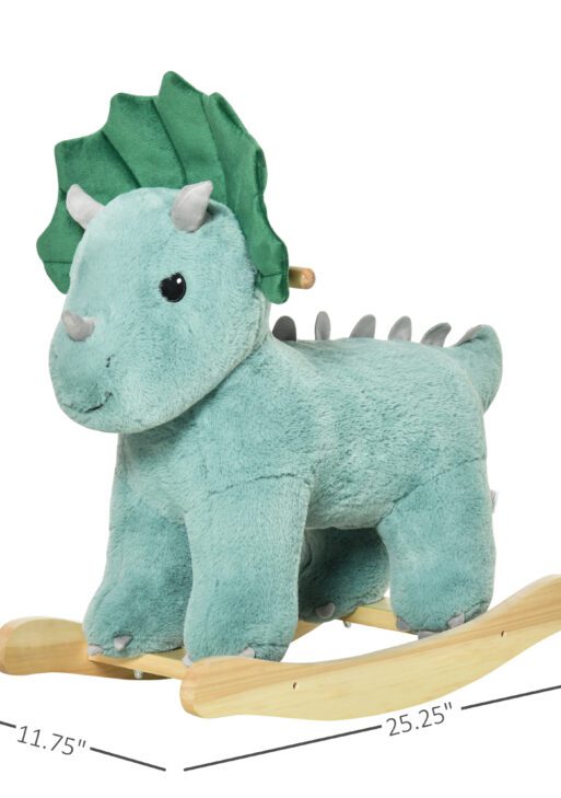 Kids Plush Ride-On Rocking Horse Triceratops-shaped Plush Toy Rocker with Realistic Sounds for Child 36-72 Months Dark Green