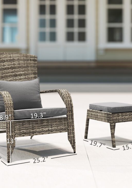 Wicker Adirondack Chair Fire Pit Chair w/ Ottoman & Cushions, Gray