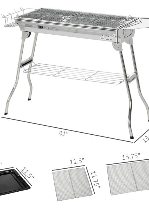 Charcoal Barbecue Grill Stainless Steel Portable Folding Charcoal BBQ Grill Stainless Steel Camp Picnic Cooker