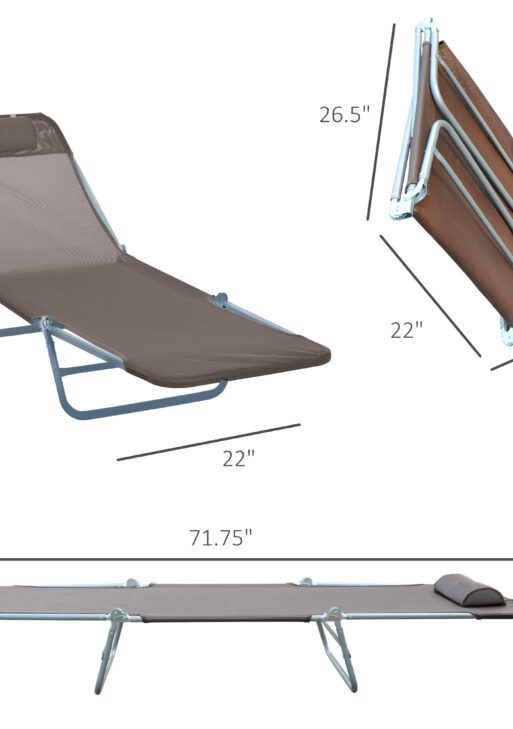 Folding Chaise Lounge Chair, Pool Sun Tanning Chair, Outdoor Lounge Chair with 5-Position Reclining Back Brown