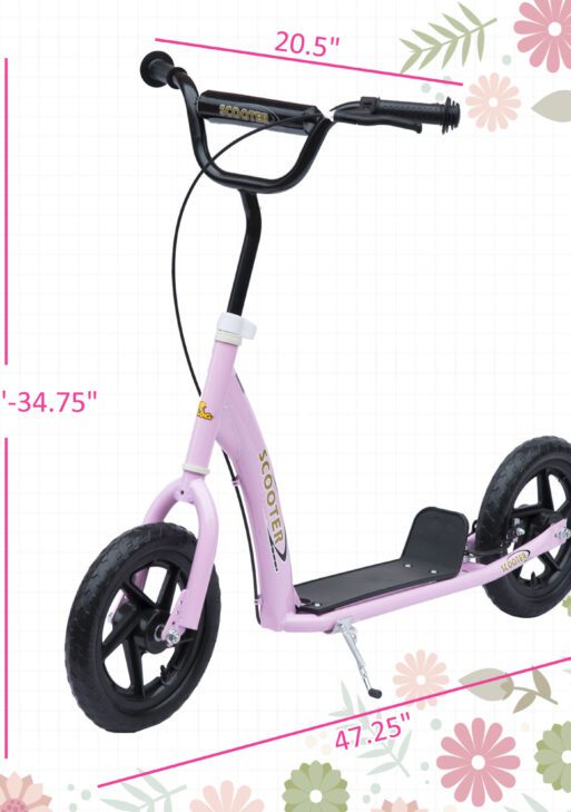 Kick Scooter for Kids 5-12 Years Old with Adjustable Height Handlebar, Non-slip Footplate, Big Wheels, Rear Brake, Pink