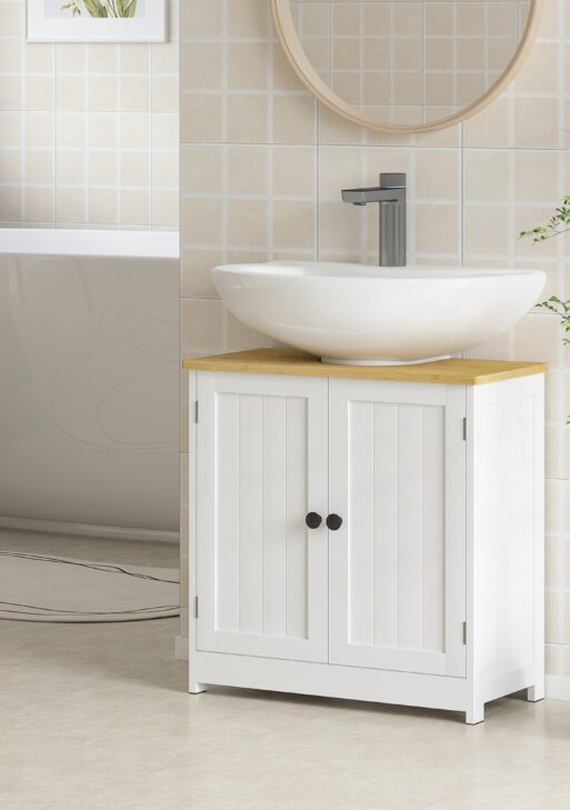 Bathroom Vanities Under Sink Storage Cabinet Cupboard with 2 Doors, 23.5" x 11.75" x 24", White