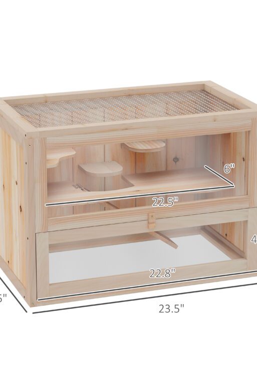 2-Level Hamster Cage Mice and Rat House, Small Animal Habitat for Guinea Pigs, Chinchillas with Openable Top, Front Door, Shelf and Ladder, Natural