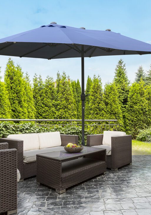 Double-Sided Patio Umbrella, Rust-Resistant Steel, Poolside Shade, Dark Blue