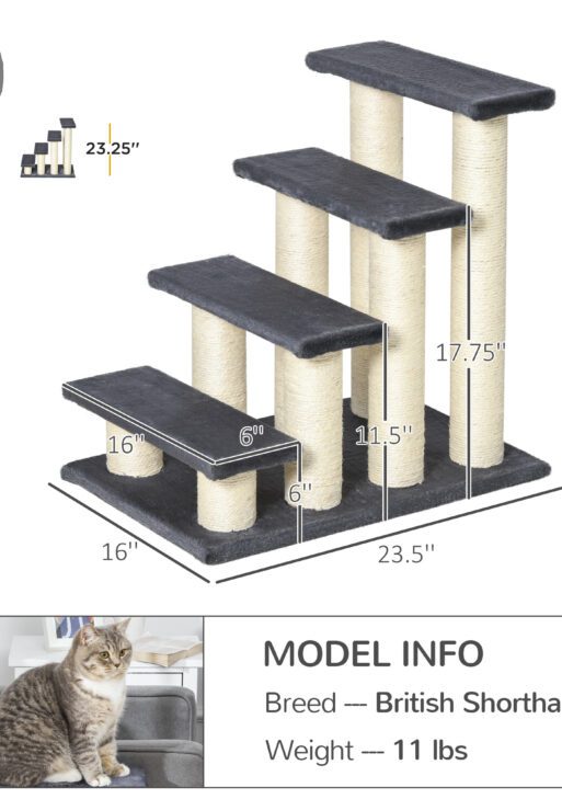 Cat Tree with 4 Steps for High Beds w/ Sisal Scratching Post