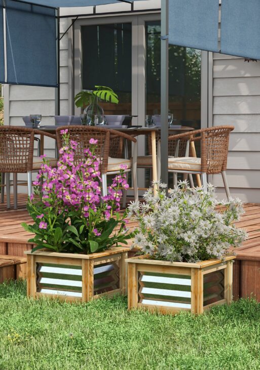 Raised Garden Beds Set of 2, Metal and Wood Combined Planter Box, for Growing Flowers, Herbs and Vegetables