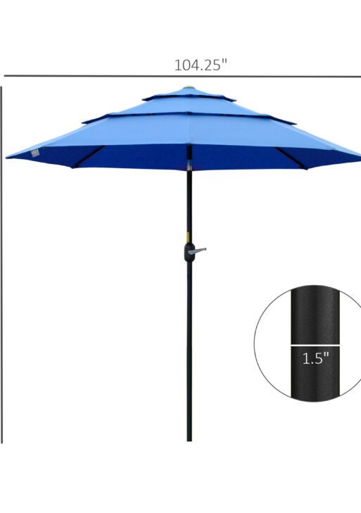 9FT 3 Tiers Patio Umbrella Outdoor Market Umbrella with Crank, Push Button Tilt for Deck, Backyard and Lawn, Dark Blue