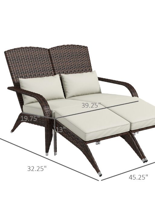 2 Person Patio Wicker Adirondack Chair, High-Back Fire Pit Chair with Cushions, Cream White