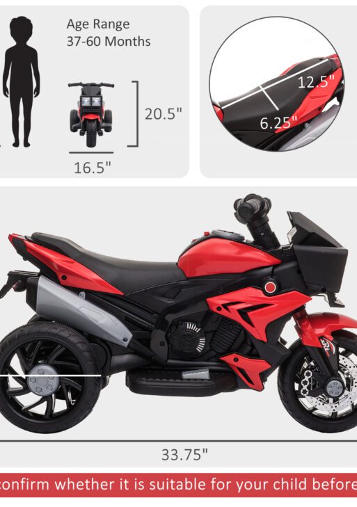 6V Kids Motorcycle Toddler Ride-on Toy, High-Traction Battery-Operated Mini Electric Motorbike with Forward/Reverse Switch, Music, Headlights, Horn, Red