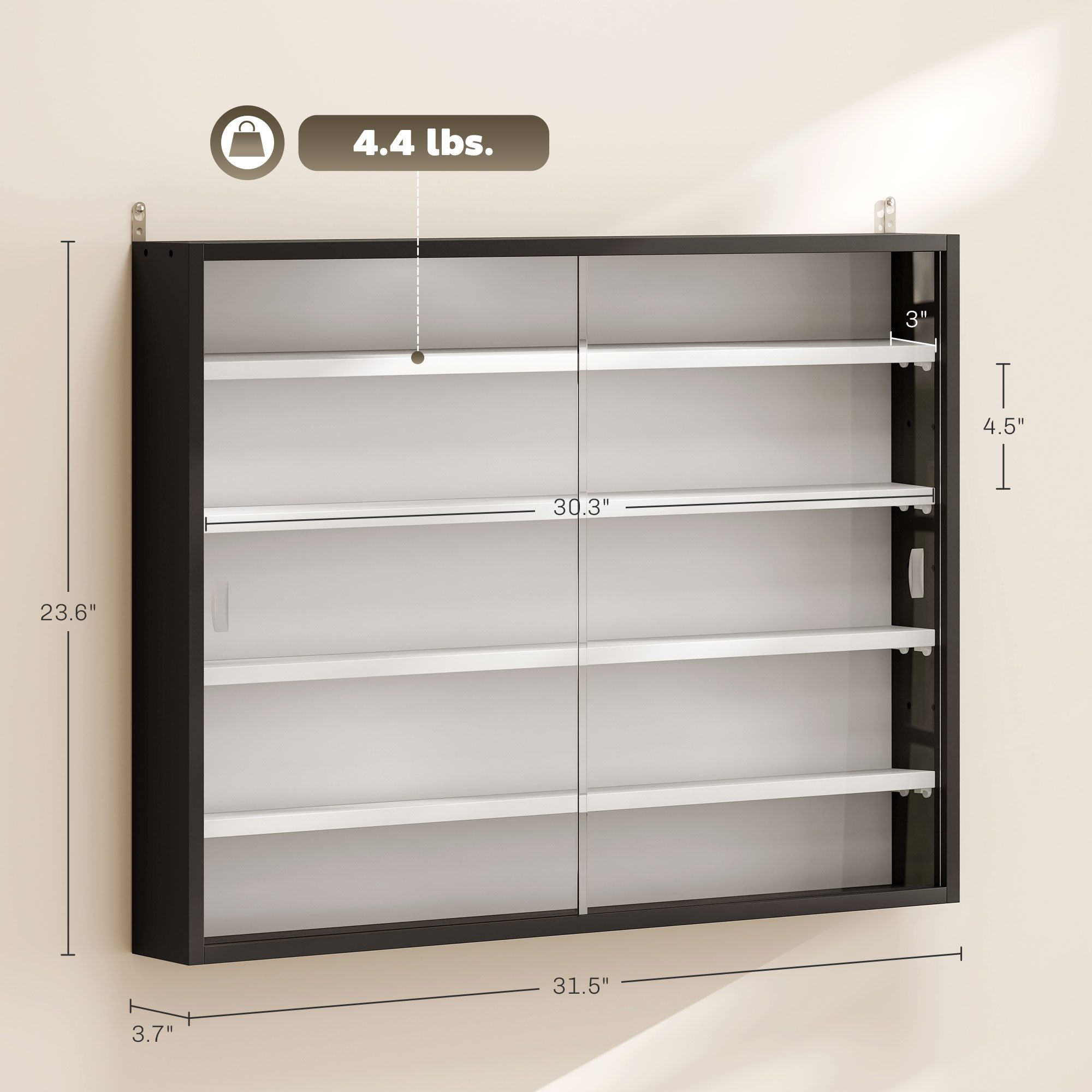 5-Tier Display Cabinet, Wall-Mounted Display Case with 2 Glass Doors and Adjustable Shelves, Black - Image 1