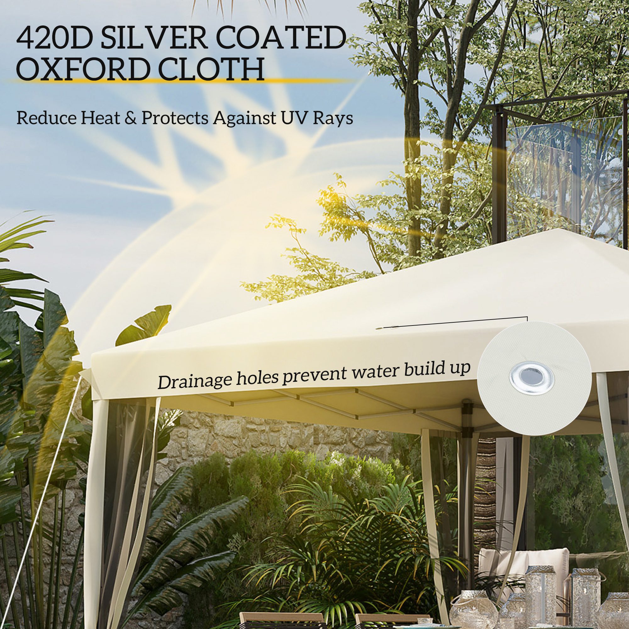 10' x 10' Pop Up Canopy Tent with Netting, Instant Gazebo, Screen House Room with Carry Bag, Height Adjustable, for Outdoor, Garden, Patio, Camping, Beige - Image 3