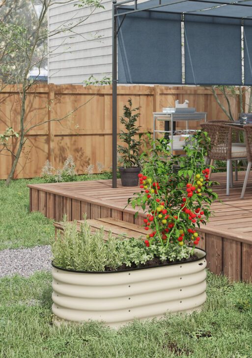 3.4' x 2' x 1.4' Galvanized Raised Garden Bed Kit, Metal Planter Box with Safety Edging, Cream