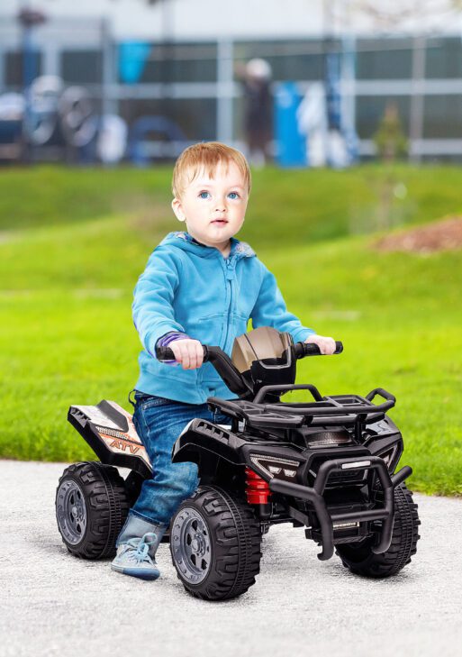 Kids ATV Four Wheeler Ride on Car, Motorized Quad, 6V Battery Powered Electric Quad with Songs for 18-36 Months, Black