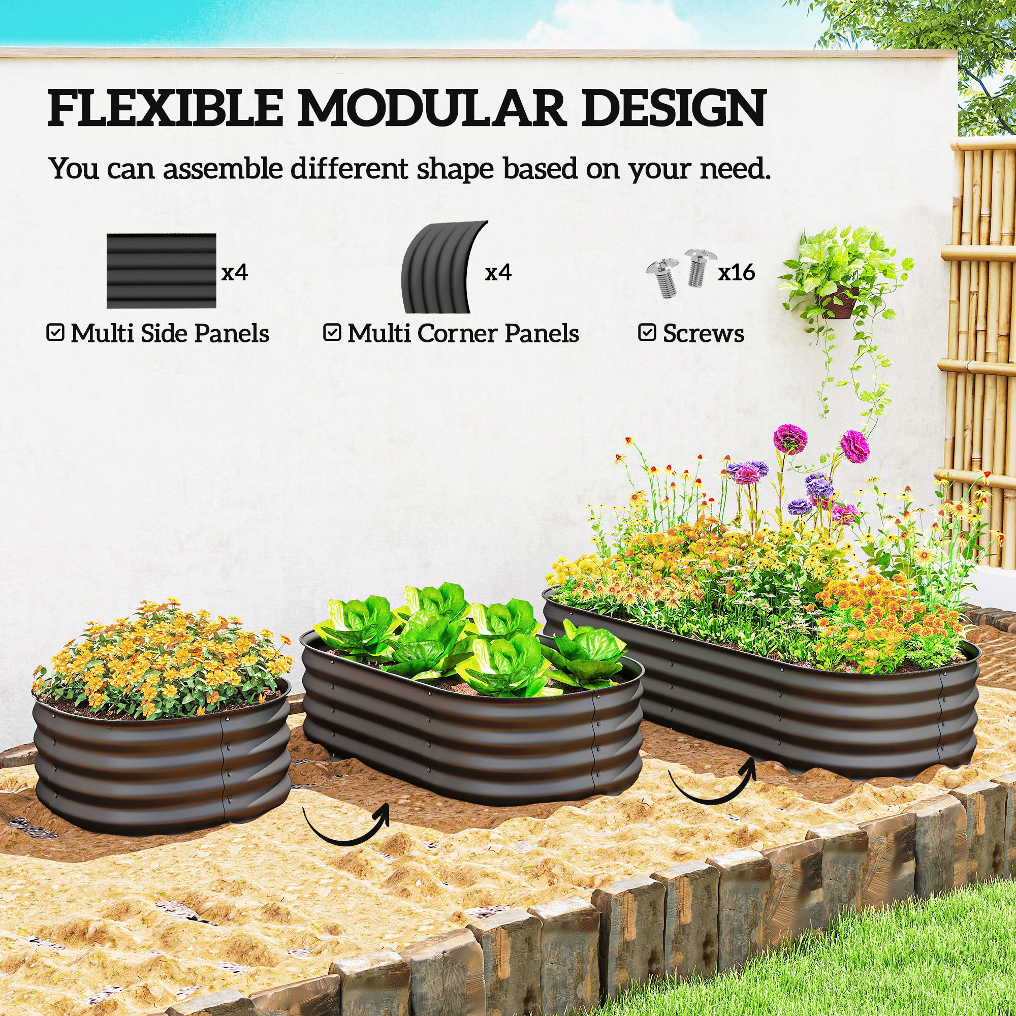 4.9' x 2' x 1' Galvanized Raised Garden Bed Kit, Metal Planter Box with Safety Edging, Dark Gray - Image 2