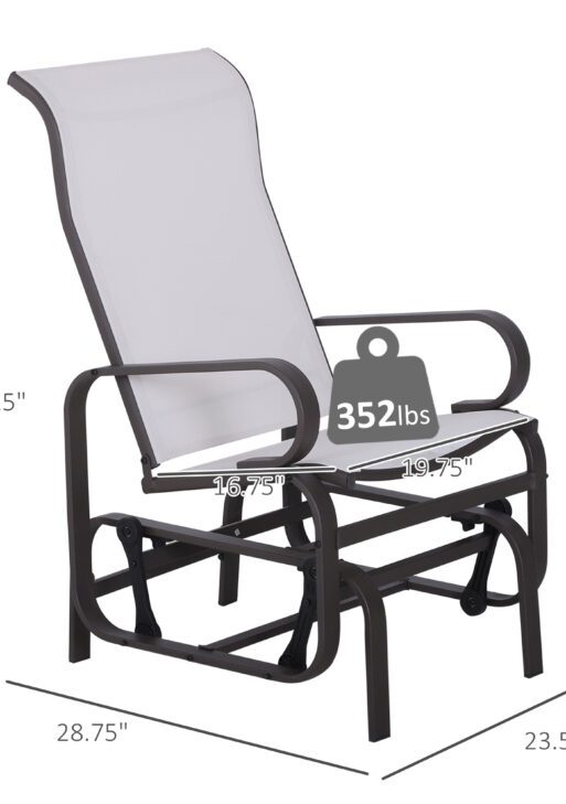 Gliding Lounger Chair, Single Rocker with Lightweight Metal & Mesh Construction, White