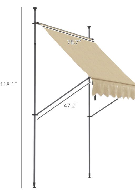 6.5' x 4' Manual Retractable Awning, Non-Screw Patio Awning, UV Resistant for Window or Door, Beige