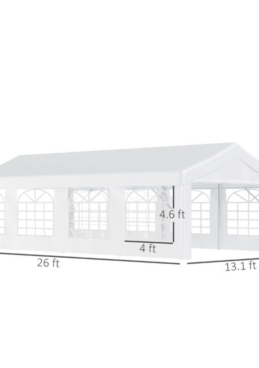 Heavy Duty Party Tent, 13x26 ft Outdoor Wedding Event Shelter, with Removable Sidewalls & Windows, for Family Gatherings, White