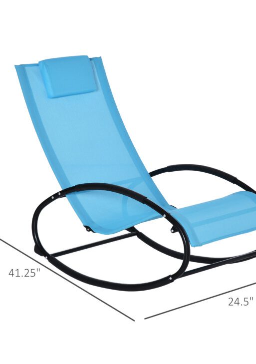 Pool Lounger, Outdoor Rocking Lounge Chair for Sunbathing, Pool, Beach, Porch with Pillow and Cool Mesh, Sun Tanning Rocker, Sky Blue