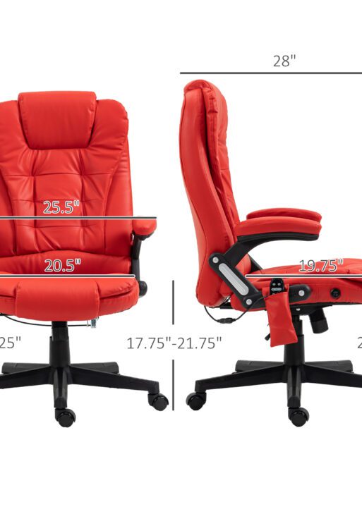 Massage Office Chair, Heated Reclining Computer Chair with 6 Vibration Points, Armrest and Remote, Red