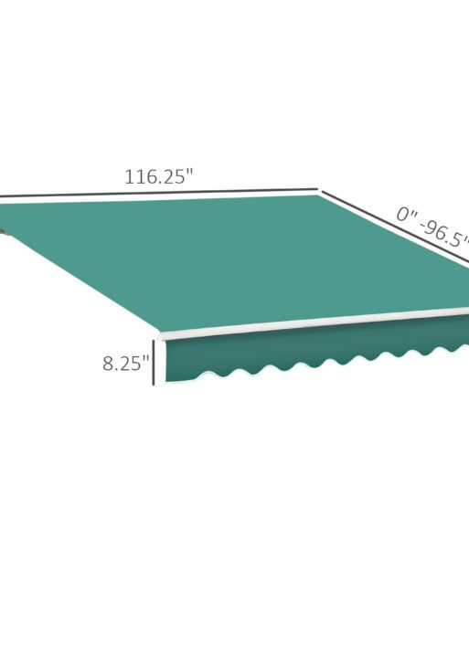 10' x 8' Retractable Awning, Patio Awnings, Sunshade Shelter w/ Manual Crank Handle, UV & Water-Resistant Fabric and Aluminum Frame for Deck, Balcony, Yard, Green