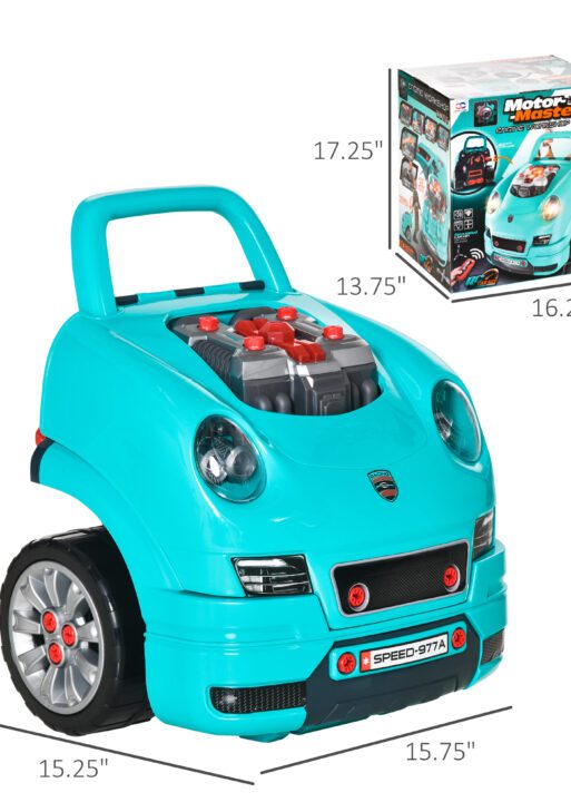 Mechanic Kids Truck Engine Toy Set, Car Service Play Set, Teal