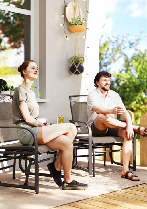 Outdoor Glider Chairs with Coffee Table, Patio 2-Seat Rocking Chair Swing with Breathable Sling for Backyard, Garden and Porch, Brown