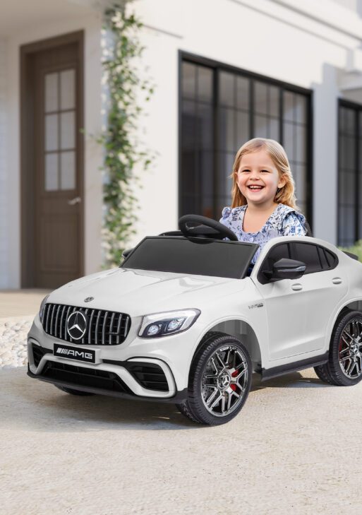 12V Toddler Ride On Car with Remote Control, Mercedes Benz AMG GLC63S Coupe, Electric Car with 2 Speed, MP3 Player, Light, Horn, Songs, Suspension, White