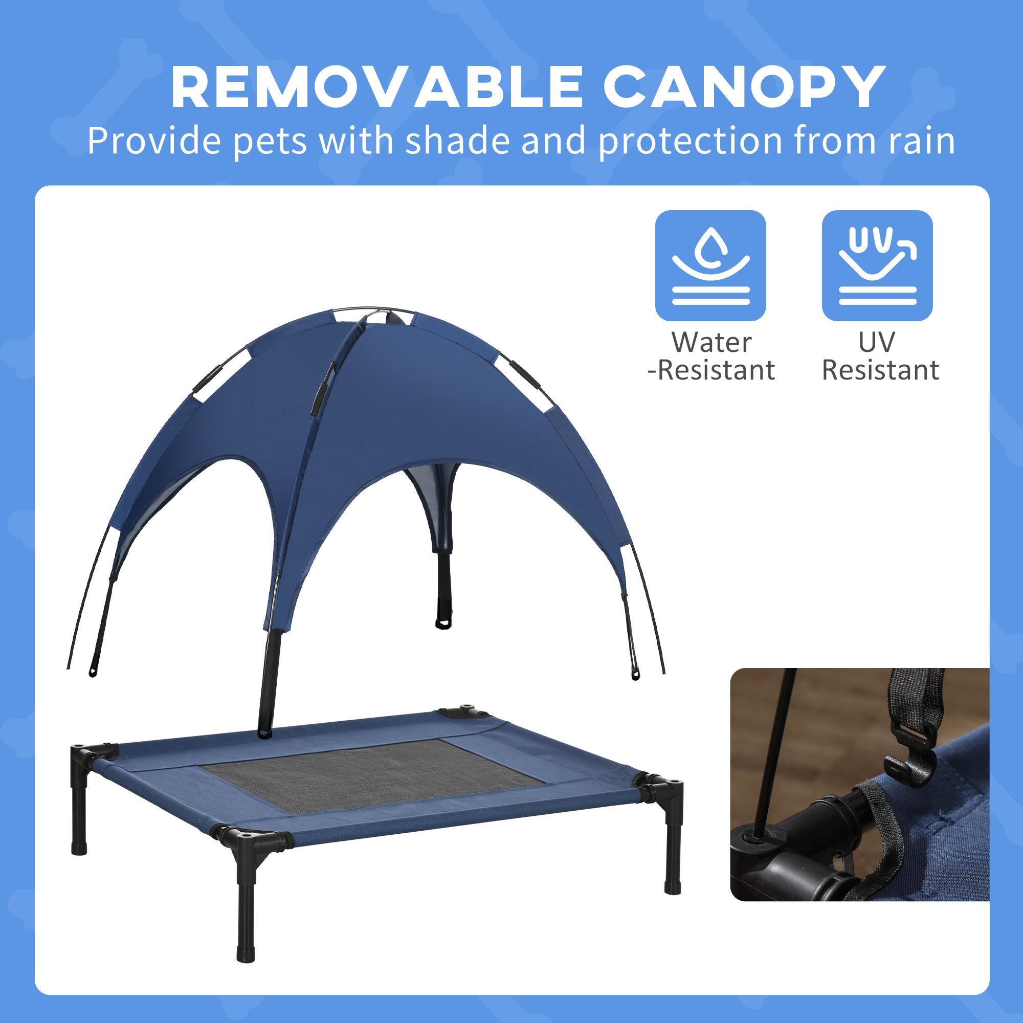 Elevated Portable Dog Cot Pet Bed with UV Protection Canopy Shade, 30 inch, Dark Blue - Image 4